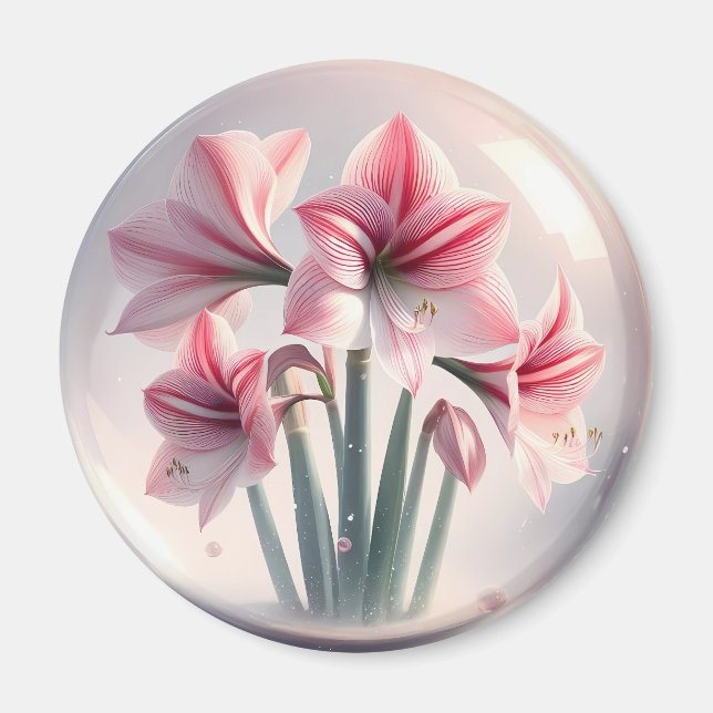 Amaryllis Pink White flowers Magnet (Front)