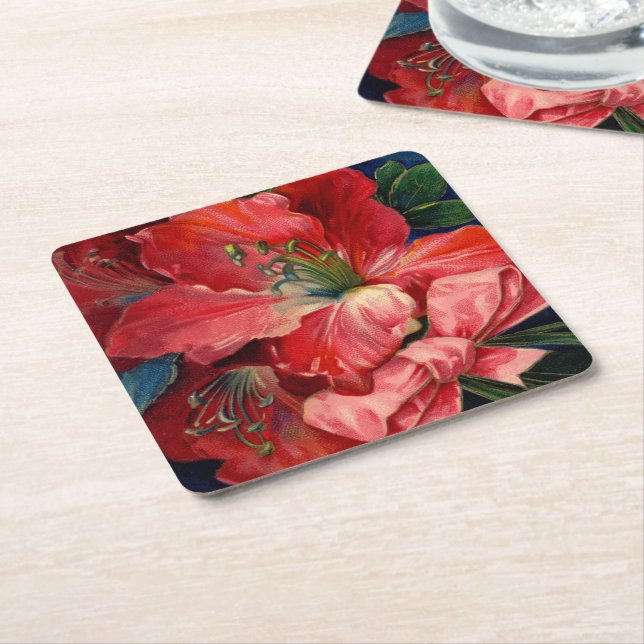 Amaryllis Square Paper Coaster (Angled)