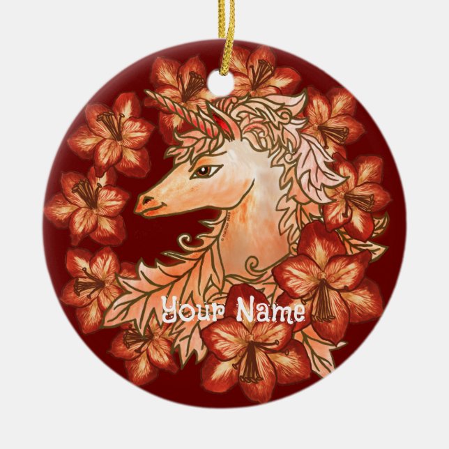 Amaryllis Unicorn Ceramic Tree Decoration (Front)