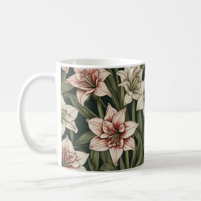 Amaryllis vintage flowers pattern coffee mug (Left)