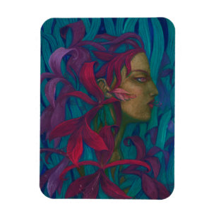 Amaryllis, woman & flowers fine art pop-surrealism magnet