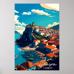 Amasra Turkey vintage travel illustration Poster