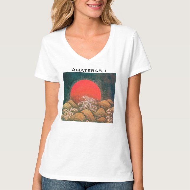 AMATERASU, SUN GODDESS Red Black Brown T-Shirt (Front)