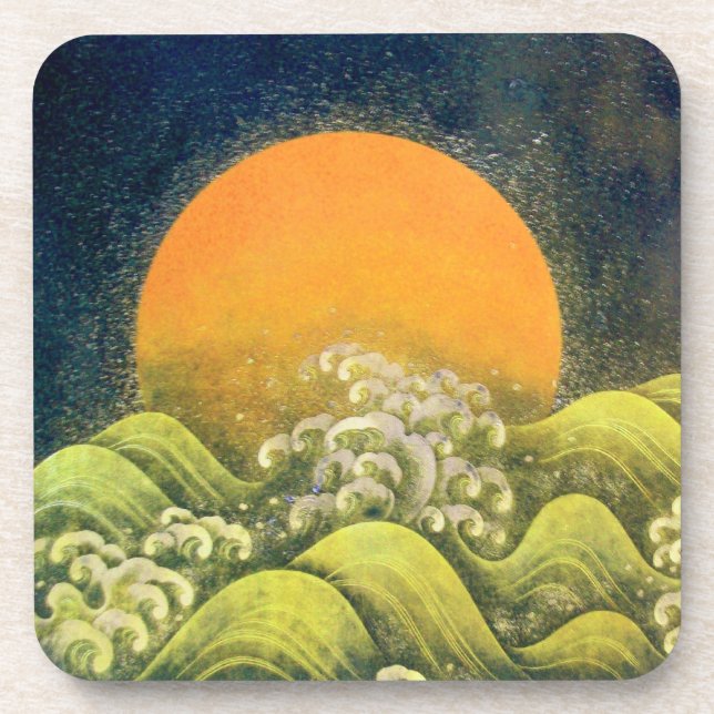 AMATERASU , SUN GODDESS ,yellow green black Coaster (Front)