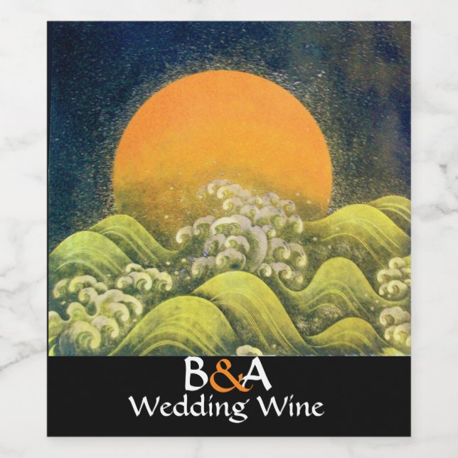 AMATERASU,SUN GODDESS Yellow White Wedding Wine Label (Single Label)