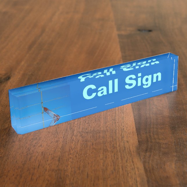 Amateur Radio Call Sign and Antenna 2 blue bg Nameplate (Side)
