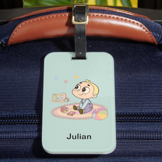 Amazed Boy Illustration Luggage Tag (Front Insitu 2)