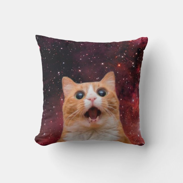 Amazed Space Cat Cushion (Front)