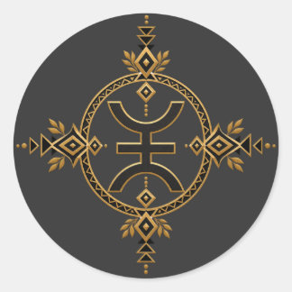 Amazigh Berber Heritage Geometric Symbol Black and Classic Round Sticker