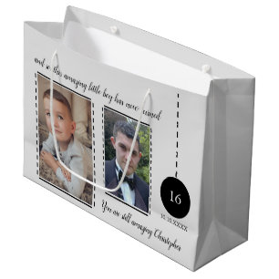 Amazing 16th Birthday name date grey photos Large Gift Bag