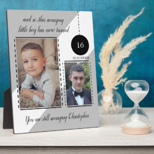 Amazing 16th Birthday name date grey photos Plaque