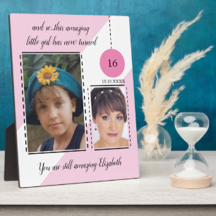 Amazing 16th Birthday name date pink photos Plaque