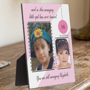 Amazing 16th Birthday name date pink photos Plaque