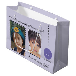 Amazing 18th Birthday name date purple photos Large Gift Bag