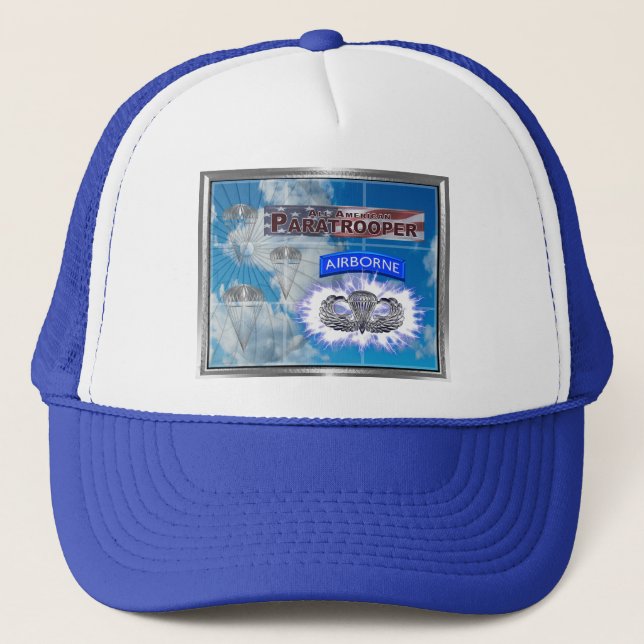 Amazing American Paratrooper and Flag Trucker Hat (Front)