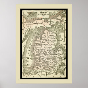 Amazing Antique Map of Michigan Poster
