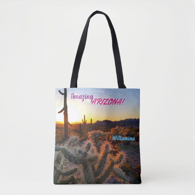 Amazing Arizona / Sunset / Saguaro Cactus Tote Bag (Front)