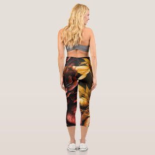 Amazing Arrangement Rust Accent Vintage Flowers Capri Leggings