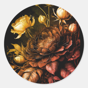 Amazing Arrangement Rust Accent Vintage Flowers Classic Round Sticker