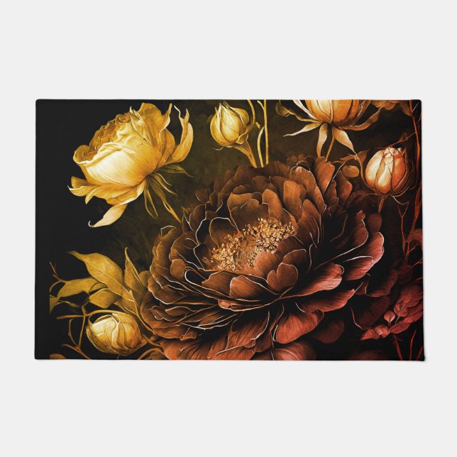 Amazing Arrangement Rust Accent Vintage Flowers Doormat (Front)