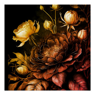 Amazing Arrangement Rust Accent Vintage Flowers Poster