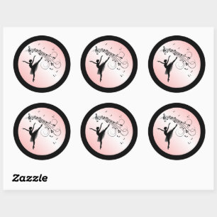 Amazing Ballerina Dancing with Music Pink Glow Classic Round Sticker