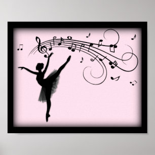 Amazing Ballerina Dancing with Music Pink Poster