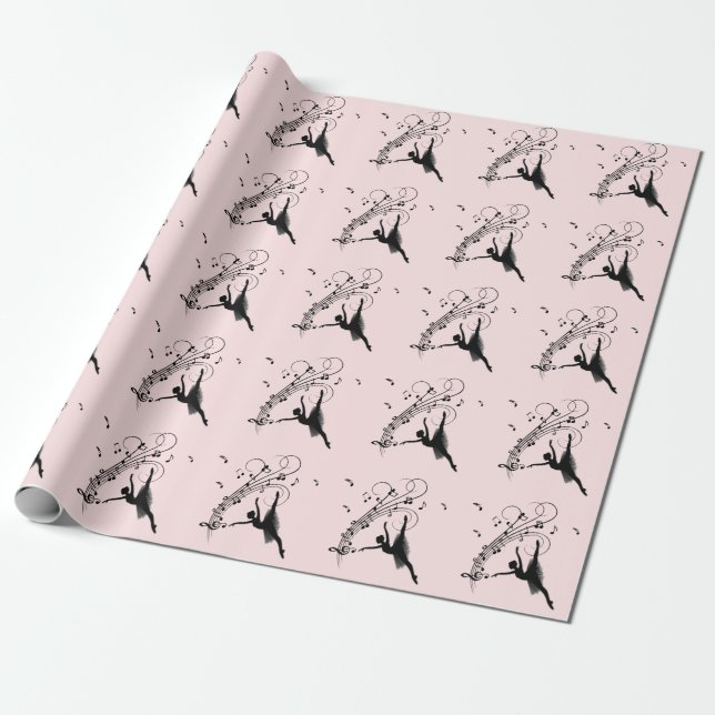 Amazing Ballerina Dancing with Music Pink Wrapping Paper (Unrolled)