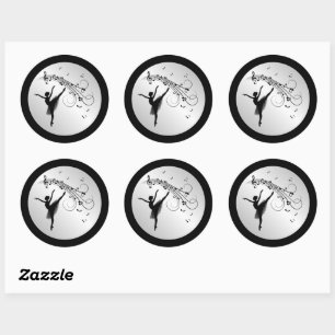Amazing Ballerina Dancing with Music Silver Classic Round Sticker