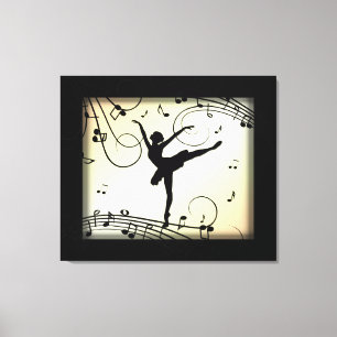 Amazing Ballerina Dancing with Music Yellow Canvas Print