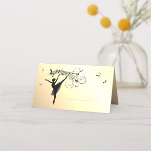 Amazing Ballerina Dancing with Music Yellow Place Card