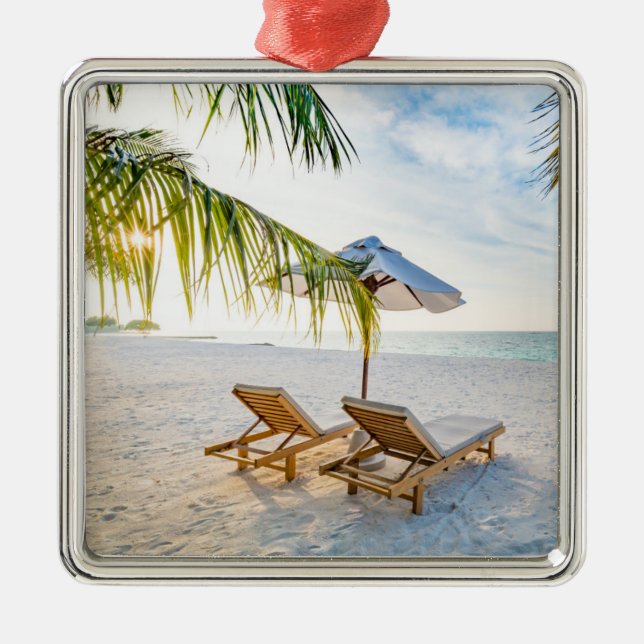 Amazing Beach Sunset Metal Tree Decoration (Front)