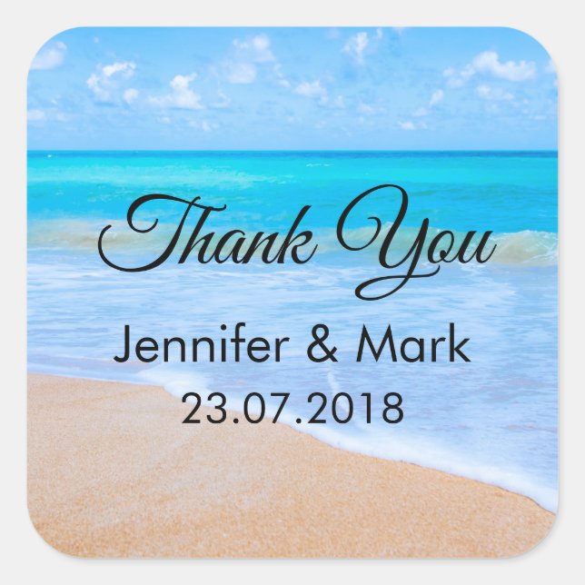 Amazing Beach Tropical Scene Photo Thank You Square Sticker (Front)