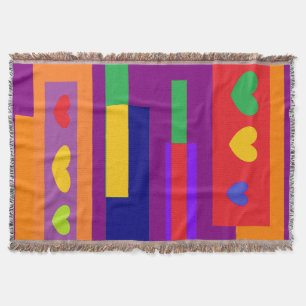 Amazing block patterns on purple with hearts throw blanket