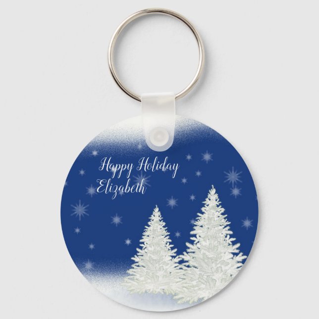 Amazing Blue Christmas Night Personalized Key Ring (Front)