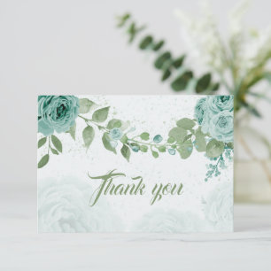 amazing blue flowers green leaves botanical thank you card