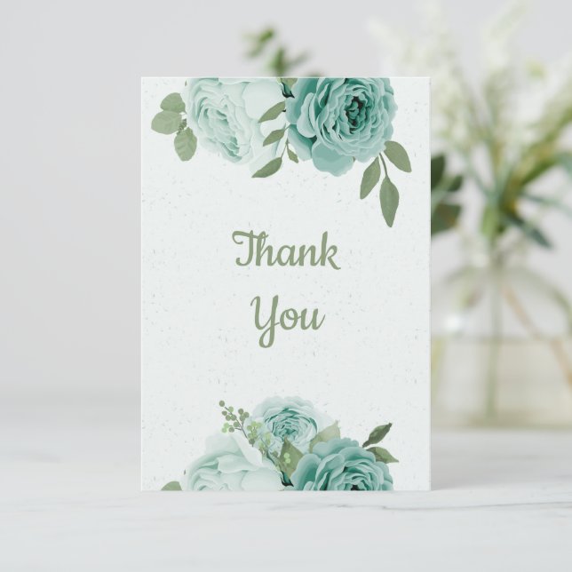 amazing blue flowers green leaves botanical thank you card (Standing Front)