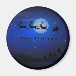Amazing Blue Night Santa and Reindeer Magnet