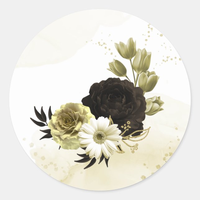 Amazing brown ivory gold flowers classic round sticker (Front)