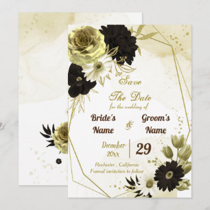 Amazing brown ivory gold flowers geometric save the date