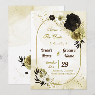 Amazing brown ivory gold flowers geometric save the date