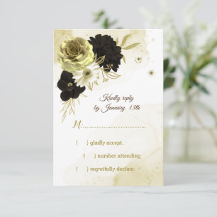 Amazing brown ivory gold flowers RSVP card
