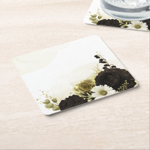 Amazing brown ivory gold flowers square paper coaster