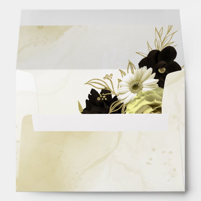 Amazing brown ivory gold flowers wedding envelope (Back (Bottom))