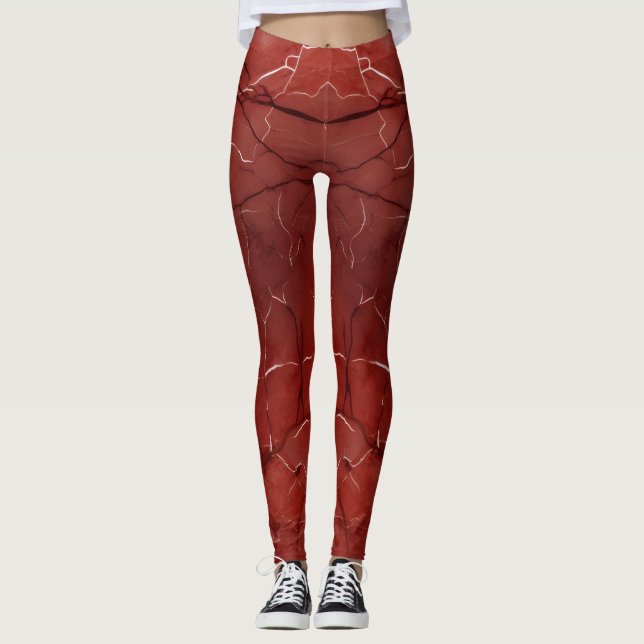 Amazing Colour Print  Red Marble Leggings (Front)