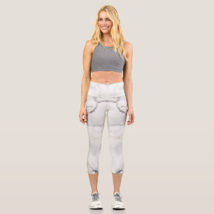 Amazing Colour Print White Marble Capri Leggings