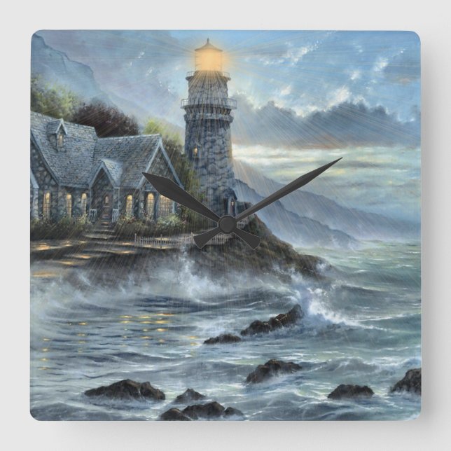 amazing coloured lighthouse square wall clock (Front)