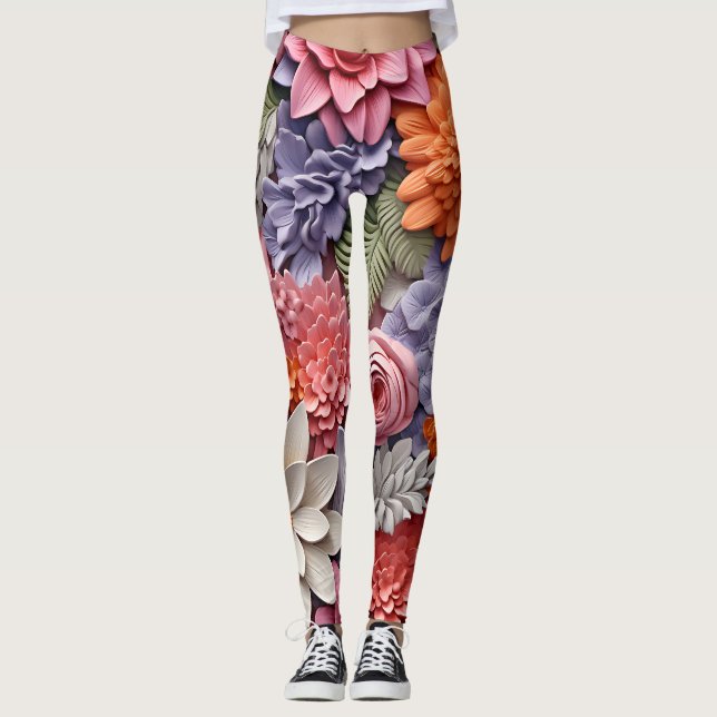 Amazing Colourful 3D Floral Seamless Pattern Leggings (Front)