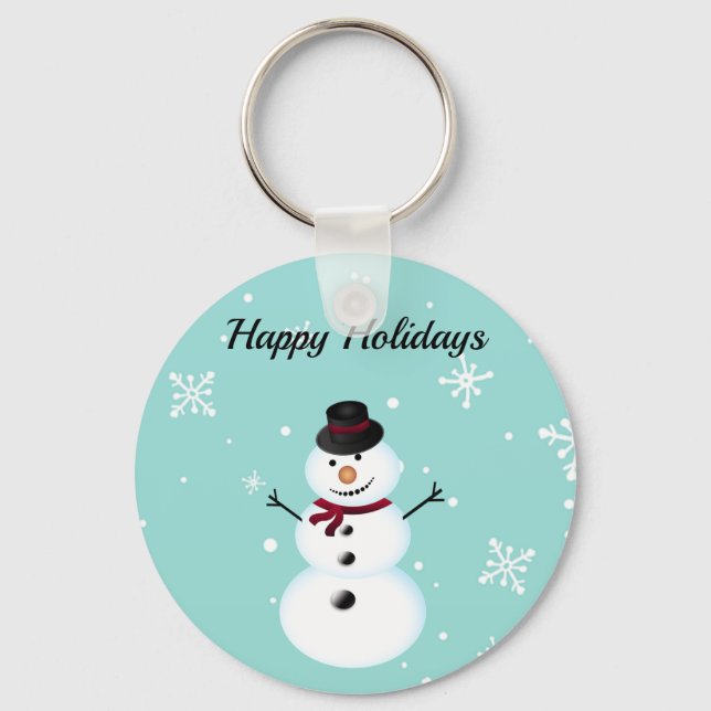 Amazing, Cool, Blue Christmas Snowman  Key Ring (Front)