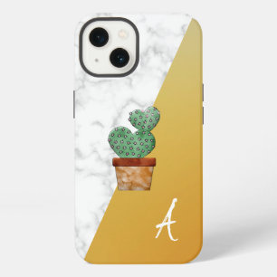 Amazing, Cool, White Marble, Cactus, Gold Monogram iPhone 13 Case